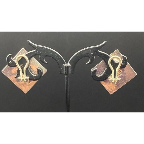 Vintage Lois Hill .925 Sterling Silver Square Clip-On Earrings Ornate Designer - Picture 6 of 10